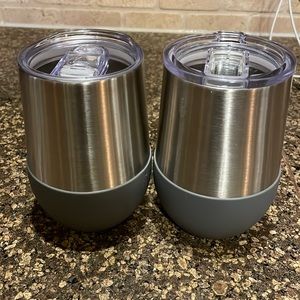 Pair of Pampered Chef stainless steel wine glass tumbler